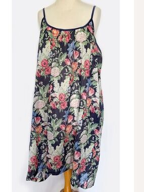 Papinelle Floral Navy Slip Dress/Nightie with Pink & Green Blooms Sz L